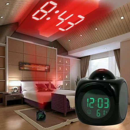 an alarm clock in the middle of a room