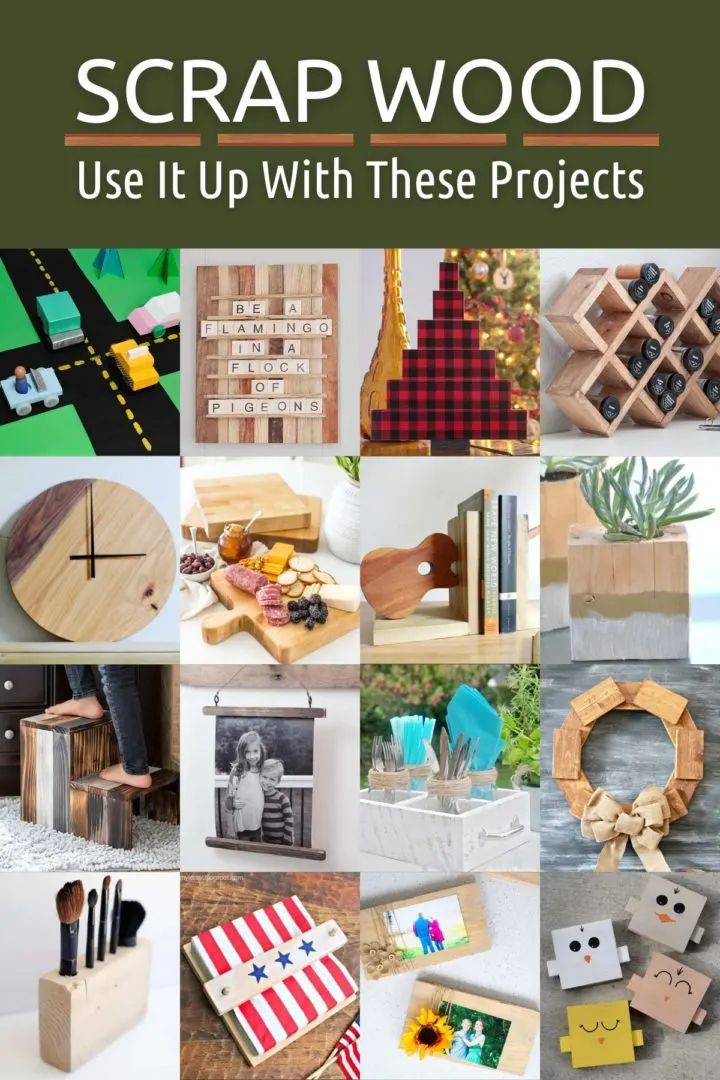 a collage of photos with words that say scrap wood use it up with these projects