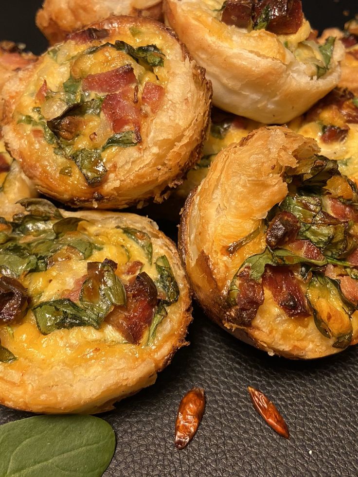 several different types of pastries on a table