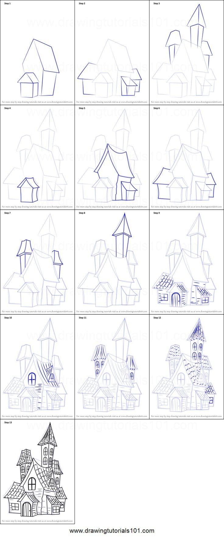 the steps in how to draw houses