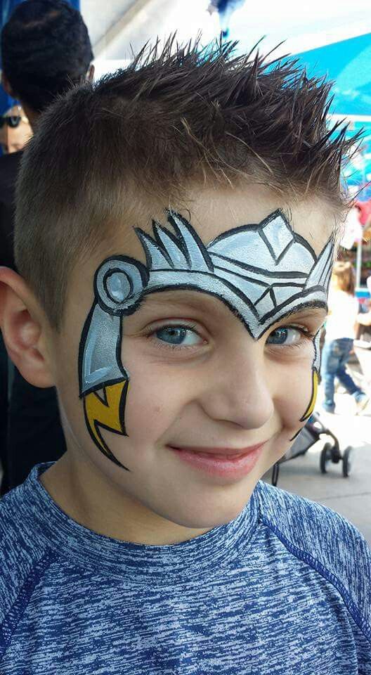 Mark Reid Thor Face Painting Design Avengers Face Painting, Thor Face Paint, Knight Face Paint, Avengers Face Paint, Halloween Makeup Looks For Kids, Super Hero Face Paint, Superhero Face Paint, Boy Face Paint, Superhero Face Painting