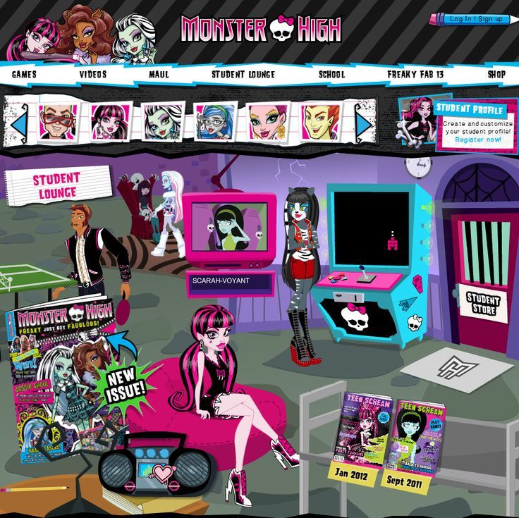 the monster high website is full of cartoon characters and their own products, as well as advertisements