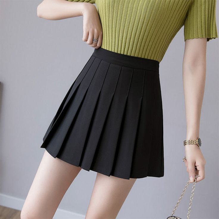 Brand Name: ZOKISilhouette: PleatedMaterial: PolyesterOrigin: CN(Origin)Waistline: empirePattern Type: SolidDresses Length: Above Knee, MiniAge: Ages 18-35 Years OldModel Number: A99Style: Casualskirt type: Pleated Skirtsize: XS/S/M/L/XL/XXLgender: girl girls women woman lady female mujerseason: summeroccasion: daily/shopping/ working/ partyskirt style: fashion/ casual/ office/ elegant/ luxuryfit: Fits true to size take your normal sizeskirt color: Black/ grey/ pink/ whitefashion style: European Preppy Style Girls, Preppy Girl Style, Mini Skirt Fashion, Korean Skirt, Womens Pleated Skirt, Pleats Pattern, Pink Mini Skirt, High Waisted Pleated Skirt, Chic Skirts