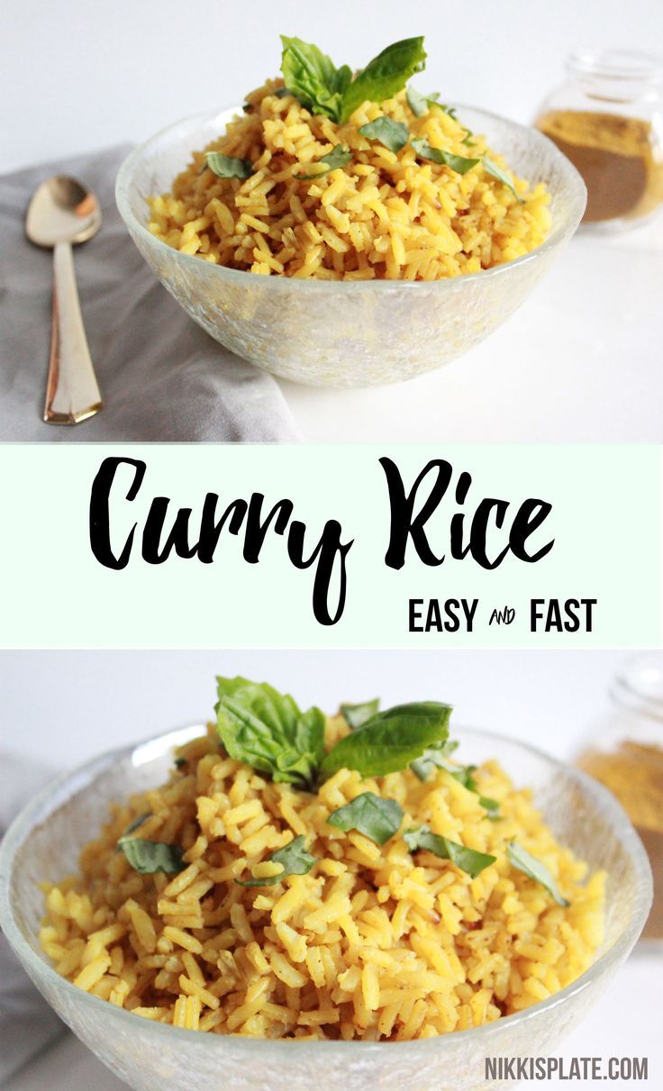 two bowls filled with yellow rice and garnished with mint leaves on the side