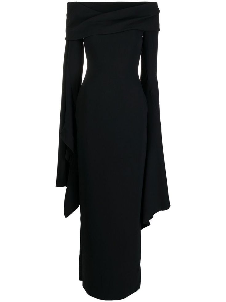 black off-shoulder long sleeves slit detailing maxi Evening Gown Black, Off Shoulder Evening Gown, Black Dresses Classy, Solace London, Off Shoulder Gown, Gown Black, Black Dress Outfits, Casual Wedding Dress, فستان سهرة