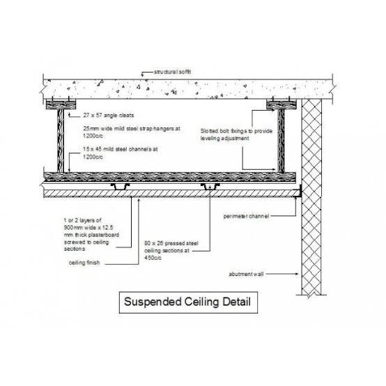 an architectural drawing shows the details for a suspended ceiling detail area, and how it is constructed