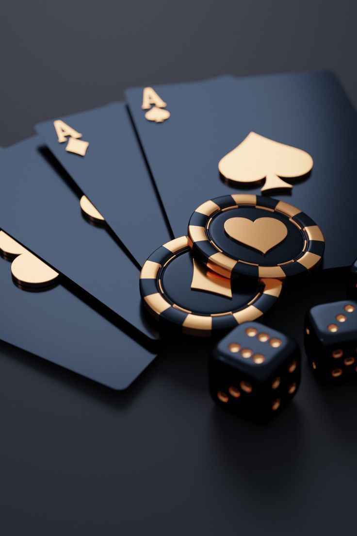 some black and gold playing cards with dices