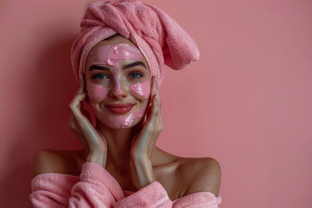 Facial Mask, Facial Masks, Head Wrap, Young Woman, Premium Photo, Pink Background, Head Wraps, Face Masks, Beauty Hacks