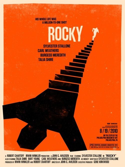 the poster for rock'n'roll is shown in black and orange with stairs going up