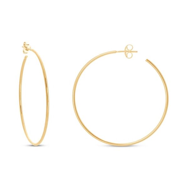 These fabulous open hoop earrings for her make a bold addition to any outfit. The 14K yellow gold earrings are approximately 40mm in diameter and secure with friction backs. Jewelry Advice, Open Hoop Earrings, Yellow Gold Earrings, Kay Jewelers, Yellow Gold Earring, Accessories Jewelry Earrings, Earring Backs, Cultured Pearls, Gemstone Jewelry