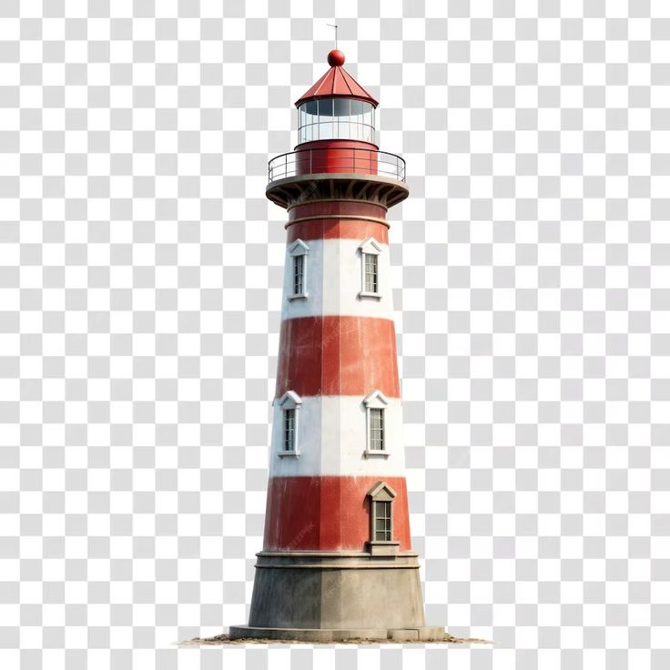 a red and white lighthouse on top of a hill