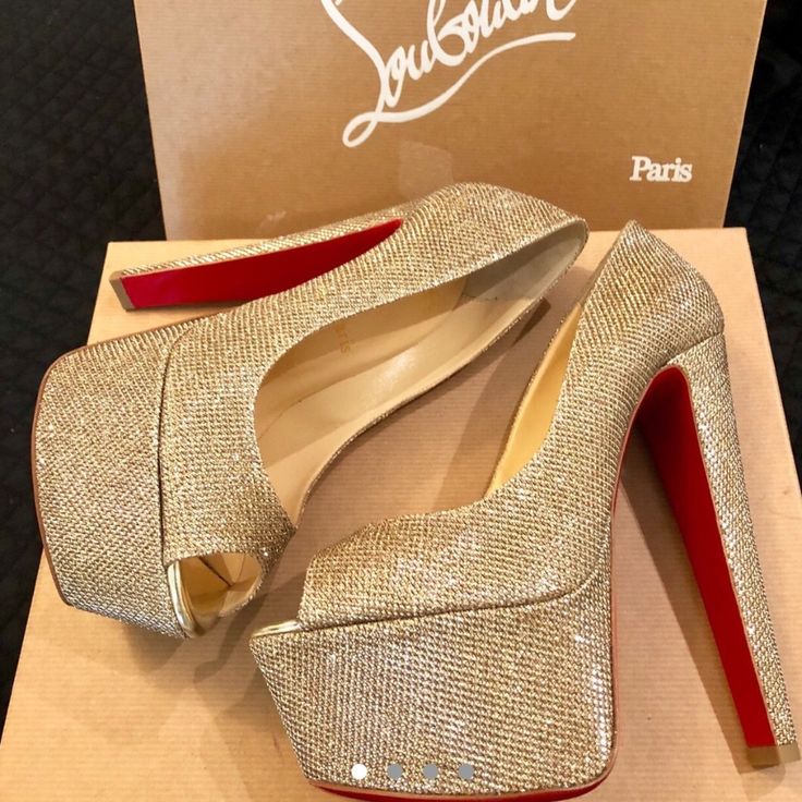 Never Worn Christian Louboutin Altareva Peep Toe Platform And Glittering Finish. 6” Heel 2” Platform And Runs Small Order 1/2 Size Up Bottom Has I Do Added And It Can Be Removed By Buyer. Luxury Open Toe Glitter Heels, Luxury Glitter Open Toe Heels, Luxury Sparkling Open Toe Heels, Luxury Glitter Heels For Wedding, Gold Open Toe Heels With Red Sole, Luxury Glitter Heels With Round Toe, Luxury Champagne Heels With Round Toe, Luxury Glitter Heels For Gala, Luxury Glitter Accented Heels For Gala