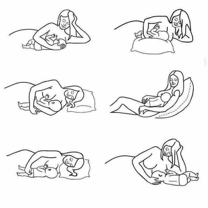 some drawings of people laying in bed and one is holding a baby, while the other has