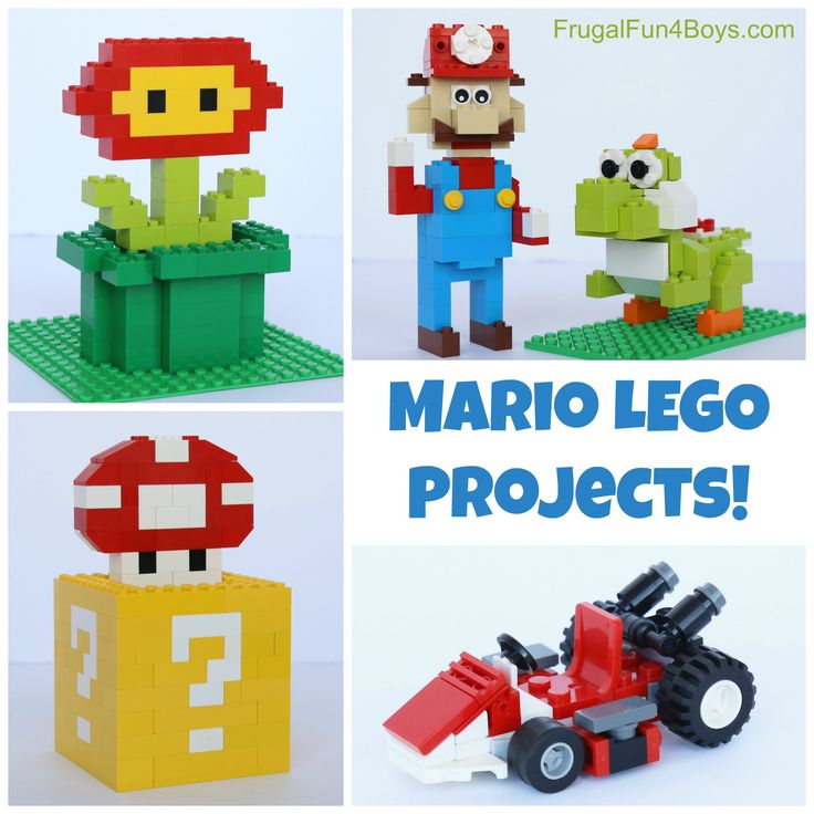 four legos are shown with mario and other toys in front of the words mario lego projects