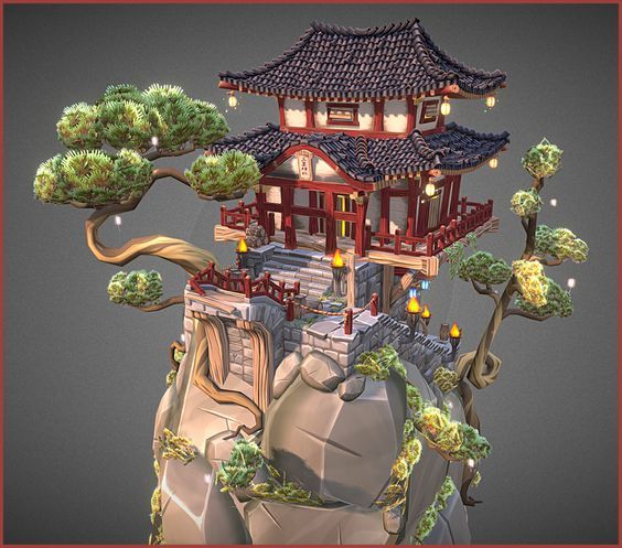 Chinese Old Place by Christophe Degraeve - 3D model - Sketchfab 3d Environment Modeling, 3d Modeling Ideas, Serenitea Pot, Bg Design, Asian Architecture, 3d Environment, Building Concept, Low Poly Art, 3d Modelle