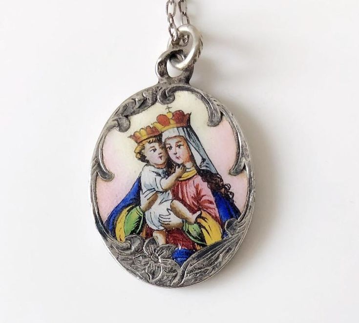 Madonna with Child Necklace Strength Necklace Virgin Mary | Etsy Vintage Enamel Oval Pendant Necklace, Antique Enamel Locket Necklace, Oval Engraved Enamel Necklace, Victorian Enamel Medallion Necklaces, Enamel Pendant Necklaces With Vintage Charm, Enamel Medallion Necklace With Hallmark, Vintage Nickel-free Enamel Necklaces, Engraved Oval Pendant Enamel Necklace, Engraved Oval Pendant Necklace In Enamel