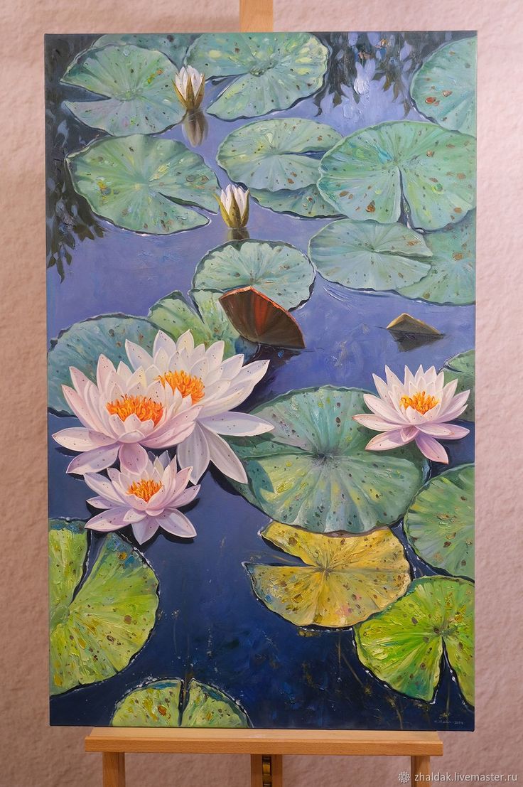 a painting of water lilies on a canvas