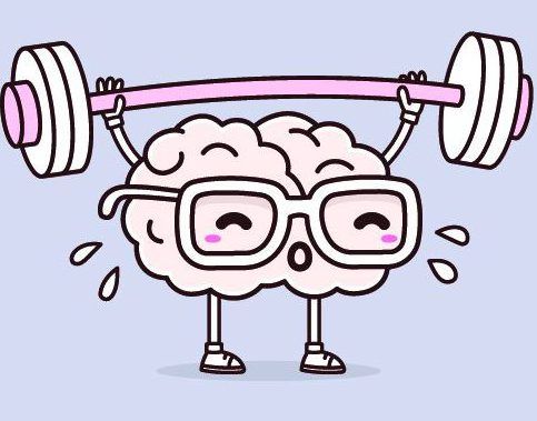 a cartoon brain lifting a barbell over his head with glasses on it's eyes