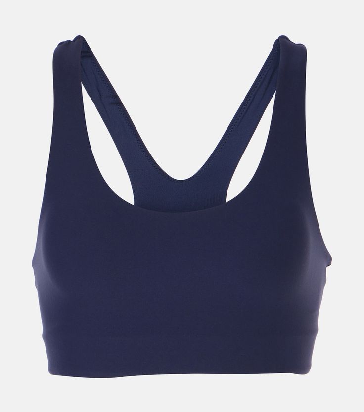 Peached Jade sports bra in blue - The Upside | Mytheresa Solid Nylon Sports Bra With Built-in Bra, Sporty High Stretch Crop Top With Built-in Padding, Workout Racerback Bra With Built-in Padding, Nylon Sports Bra With Built-in Padding, Nylon Sports Bra With Built-in Bra For Training, Nylon Sports Bra With Built-in Bra For Gym, Compressive Padded Sports Bra For Gym, Compressive Sports Bra With Built-in Padding For Light Sports, Compressive Padded Sports Bra For Workout