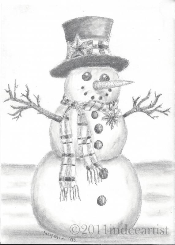 a drawing of a snowman wearing a hat and scarf