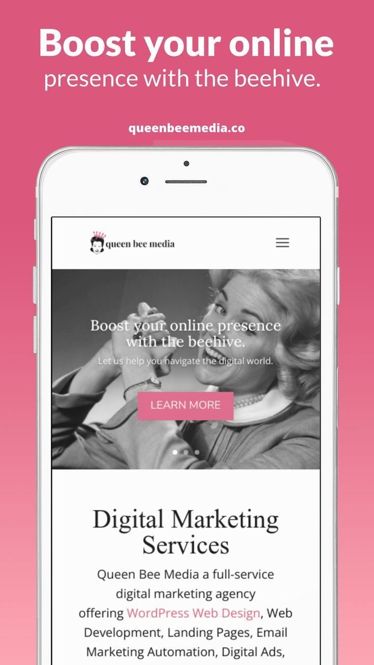 the digital marketing services page on an iphone screen, with text that reads boss your online presence