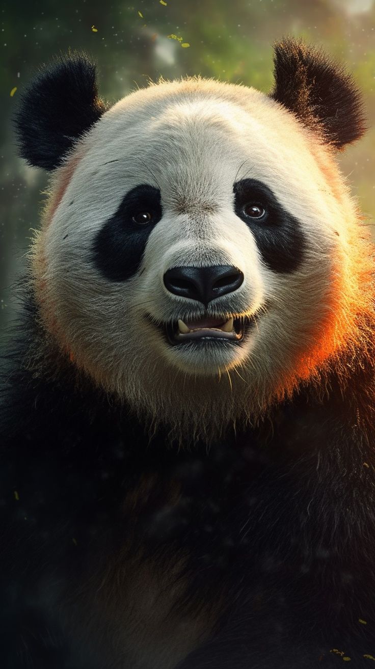 a panda bear with its head turned to the side and his eyes are slightly open