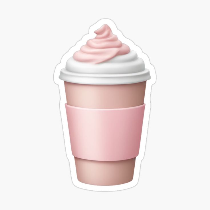 a pink coffee cup with whipped cream on top sticker is shown in this image