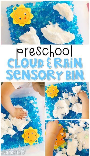 a collage of photos showing how to make cloud and rain sensory bins