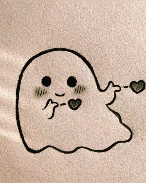 a drawing of a ghost with hearts in its mouth