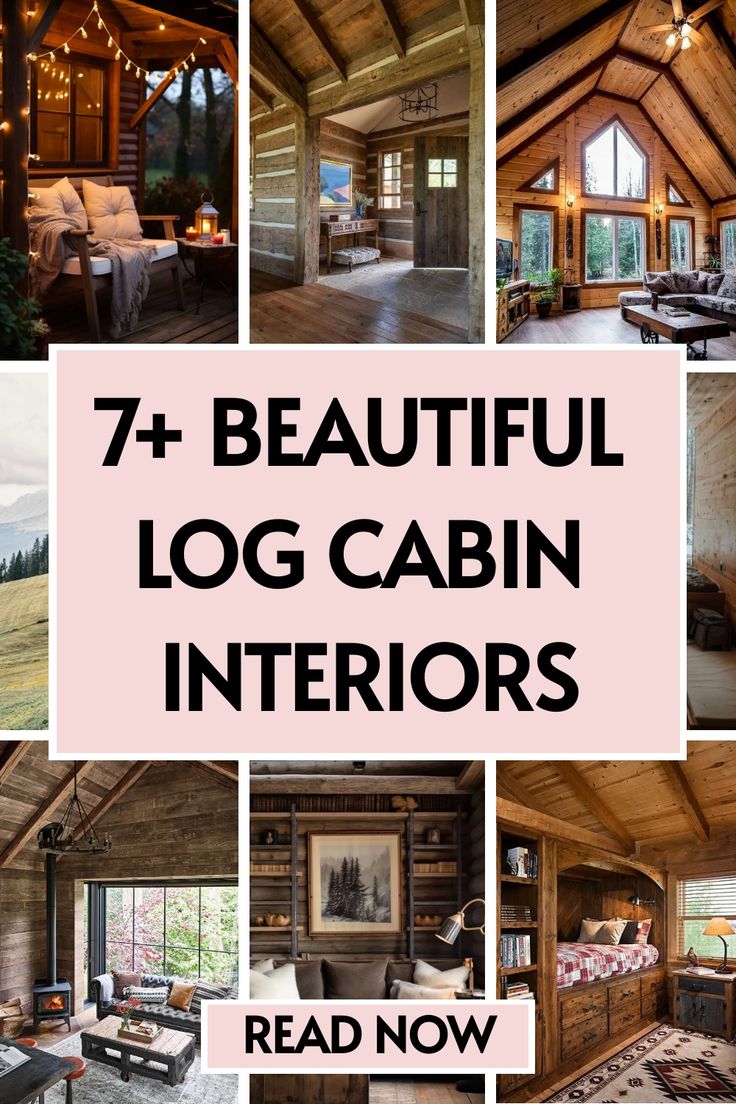 7 log cabin interiors Cabin With A View, Decorating A Log Cabin Interiors, Tiny Cabin Interior Ideas, Cozy Cabin Design, Indoor Cabin Ideas, Log Cabin Fireplace Ideas, How To Decorate A Cabin, Decorating A Log Cabin, White Log Cabin Exterior