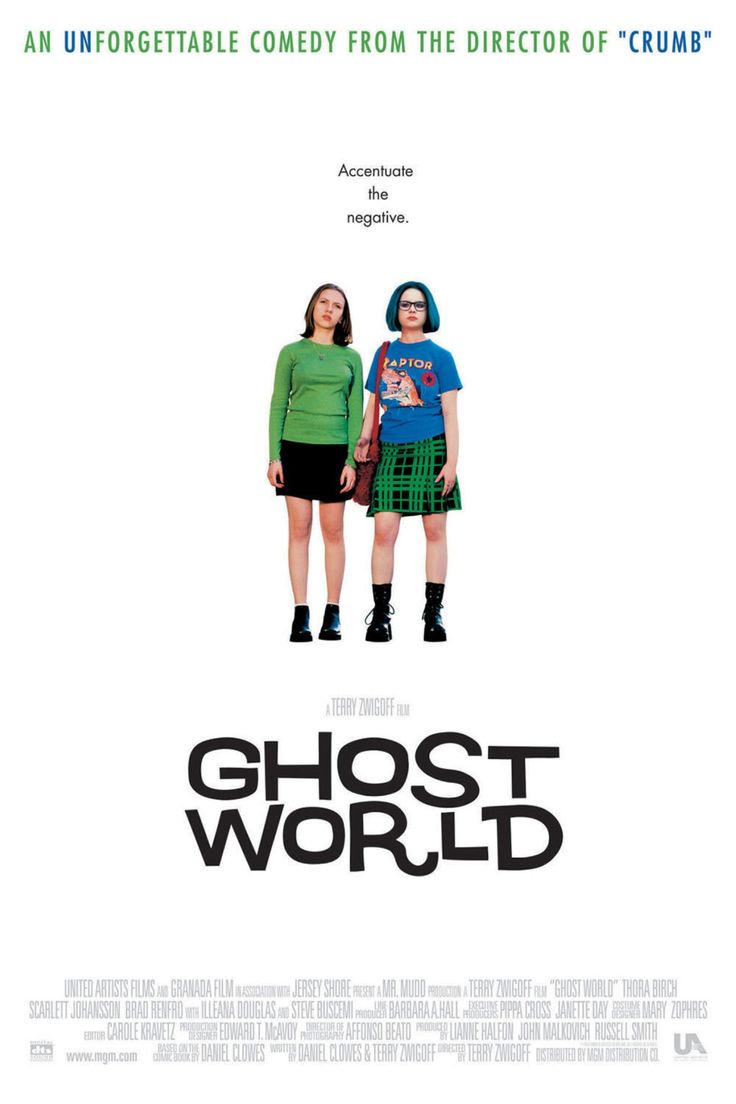 the movie poster for ghost world with two girls standing in front of each other,