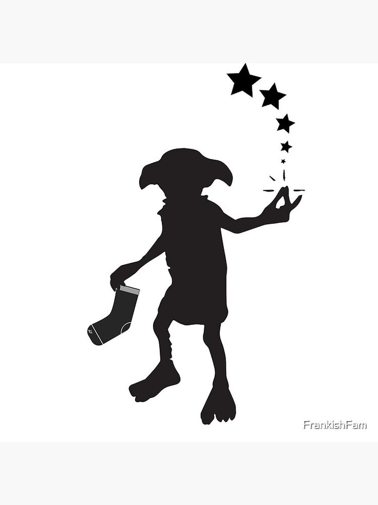 a black and white silhouette of a dog holding a watering can with stars coming out of it