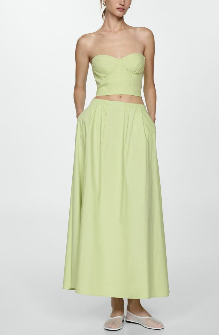 Flowy and flared, this lightweight, cotton-rich skirt will anchor your look with polish. Hidden back-zip closure Side-seam pockets 82% cotton, 15% polyamide, 3% lyocell Machine wash, line dry Made in Turkey Chic Cotton Maxi Skirt With Pockets, Spring Cotton Maxi Skirt With Pockets, Chic Green Cotton Maxi Skirt, Cotton Maxi Skirt With Pockets For Spring, Cotton Workwear Maxi Skirt With Gathered Detail, Spring Cotton Maxi Skirt For Work, Cotton Maxi Skirt For Summer Workwear, Chic Cotton Maxi Skirt For Summer, Chic Green Cotton Skirt