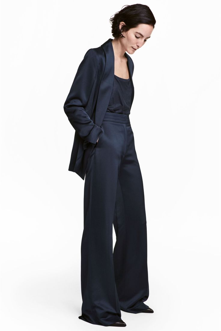 Suit Yourself: 18 Of The Best Two-Pieces+#refinery29uk Womens Suits Wedding, Satin Suit Women, Satin Pants Outfit, Linen Suits Women, White Wedding Suit, Dark Blue Suit, Women Suits Wedding, White Slacks, Satin Suit