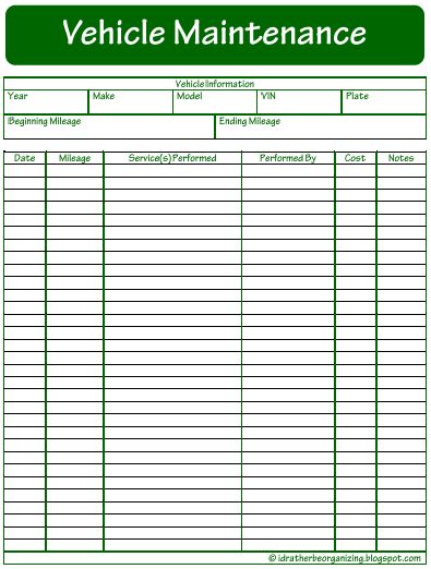 vehicle maintenance checklist with the words vehicle maintenance written in green and white on it