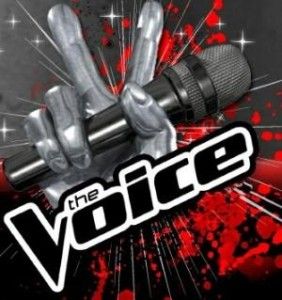 the voice logo with two hands holding a microphone