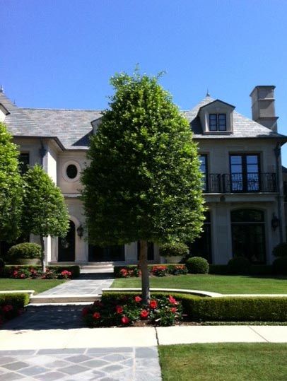 a large house with trees in the front yard