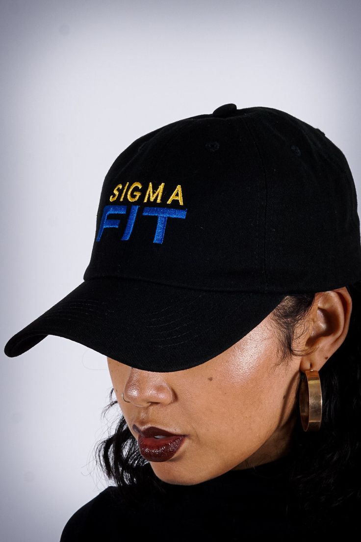 With unique designs you won't find anywhere else, our caps are the quality type that are designed with a thicker woven fabric. Not those flimsy weak ones that lose shape. 100% stitched embroidered design. Sport cap. Curved brim. Dry Clean Only. Comes in: adjust back. Perfect for those SOPHISTICATED ladies who needs head/face protection from the sun, sweat and elements while out doing fitness, events or anything fun. Black Dad Hat With Letter Print And Curved Bill, Black Embroidered Adjustable Dad Hat, Curved Brim Dad Hat With Embroidered Logo For College, Adjustable Curved Brim Dad Hat For College, College Dad Hat With Embroidered Logo, Black Adjustable Dad Hat With Embroidered Logo, Adjustable Cotton Dad Hat For College, Black Dad Hat For Sports Events, Black Dad Hat With Embroidered Logo