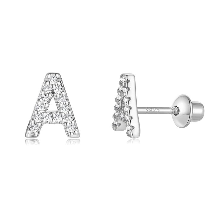 PRICES MAY VARY. Screw Backs Initial Earrings Design: The posts are threaded and designed with a secure screw back to hold your earrings in place. Size: 0.28"/7mm W x 0.31"/8mm H Hypoallergenic Material: 925 Sterling silver post, letter earrings are plated in 14k white gold to ensure a long lasting finish that is nickel free, lead free, and hypoallergenic. No tarnish, No reactions for sensitive skin. Best Gift Idea: These initial earrings come in a beautiful gift box, perfect for you and your da Initial Stud Earrings, Initial Earrings Studs, Letter Earrings, Initial Earrings, Earrings For Girls, Sterling Silver Initial, Earrings Design, Girls Earrings, Girls Jewelry