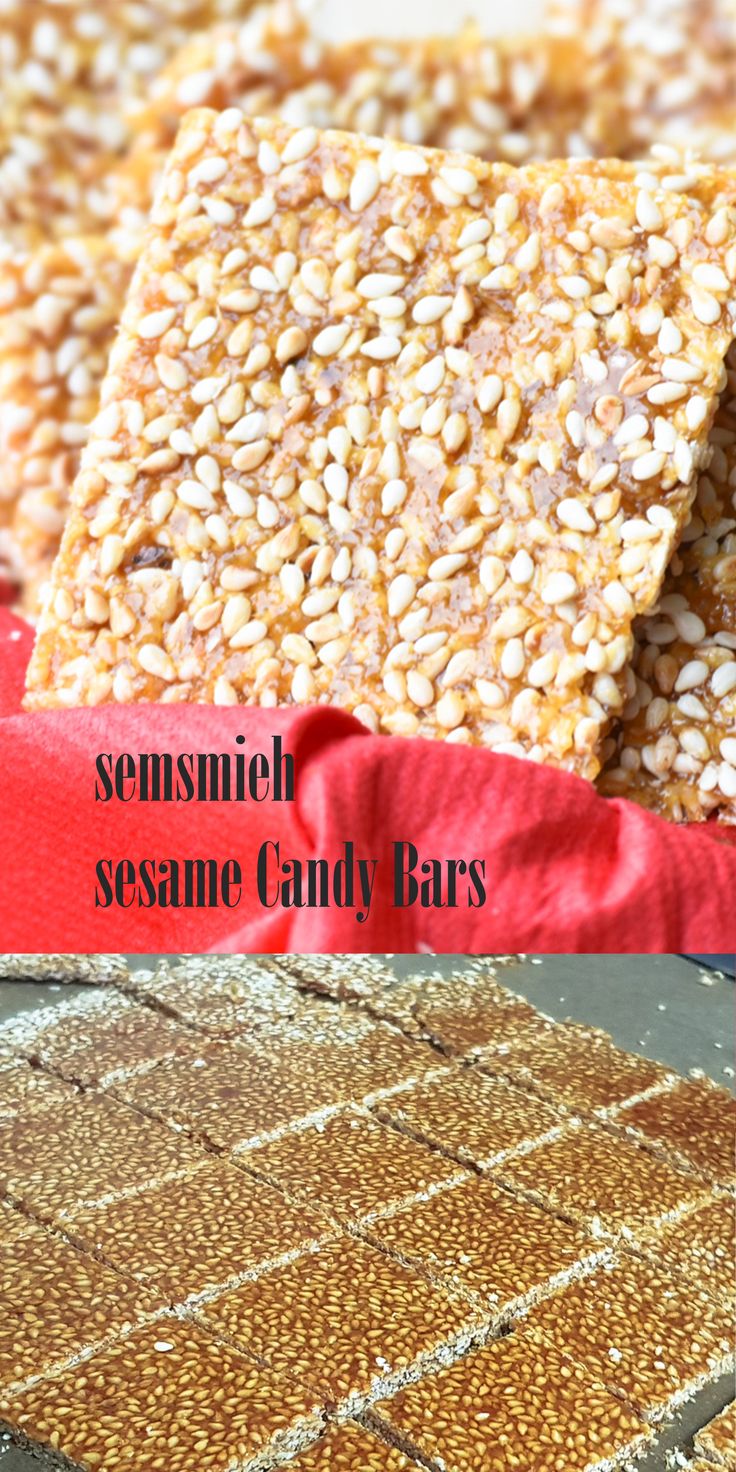 sesame candy bars are stacked on top of each other with the words seussmell sesame candy bars above them