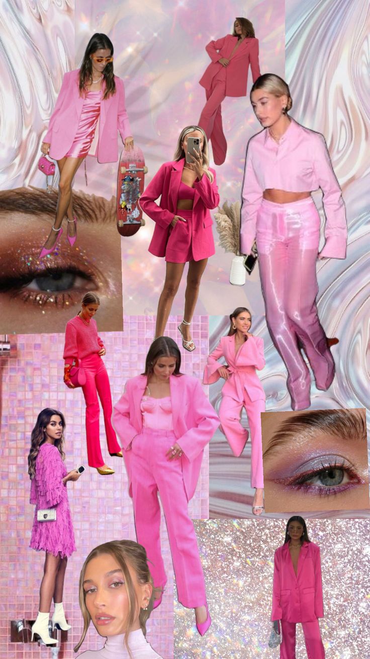 the collage shows different images of women in pink outfits