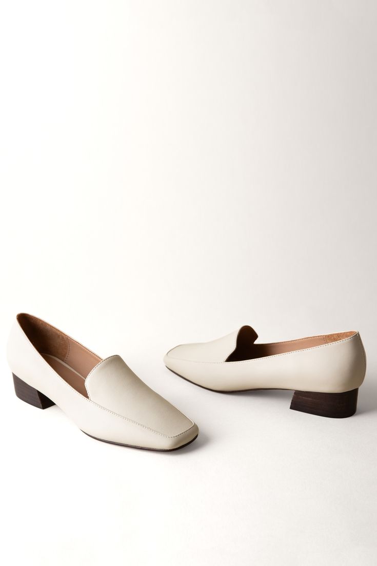 A soft square toe and a dark-stained heel give this loafer a modern upgrade. 40 mm heel Leather upper, lining and sole Responsibly handmade in Peru Runs large; half sizes and narrow widths, order next size down. Whole sizes only. Classic Slip-on Loafers With Sculpted Heel, Business Loafers With Stacked Heel And Square Toe, Square Toe Medium Width Loafers For Office, Square Toe Loafers For Office, Office Loafers With Square Toe And Medium Width, Office Loafers With Medium Width And Square Toe, Chic Square Toe Loafers With Stacked Heel, Chic Loafers With Stacked Heel And Square Toe, Square Toe Loafers With Sculpted Heel For Work