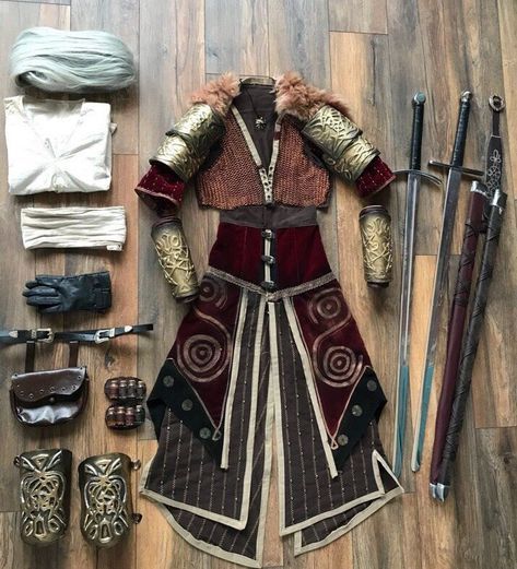 a costume and accessories laid out on the floor