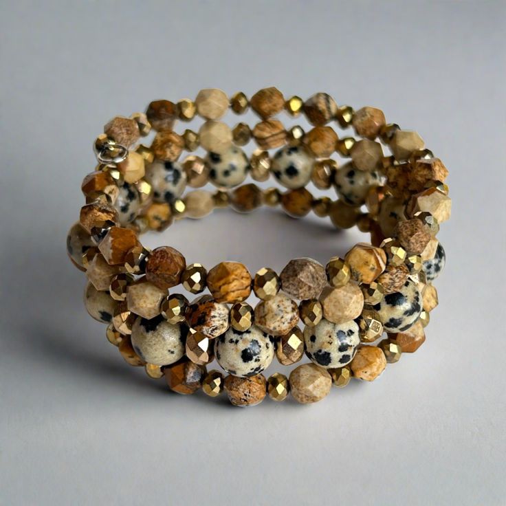 dalmatian jasper wrap bracelet Multi-strand Faceted Beads Wrap Bracelet For Jewelry Making, Bohemian Wrap Bracelet With Faceted Round Beads, Gold Bohemian Wrap Bracelet With Faceted Beads, Multi-strand Wrap Bracelet With Faceted Beads, Bohemian Faceted Gold Bracelets, Bohemian Multi-strand Gold Bracelets, Gold Multi-strand Bohemian Bracelets, Bohemian Gold Faceted Bracelets, Bohemian Hand Wrapped Gold Wrap Bracelet