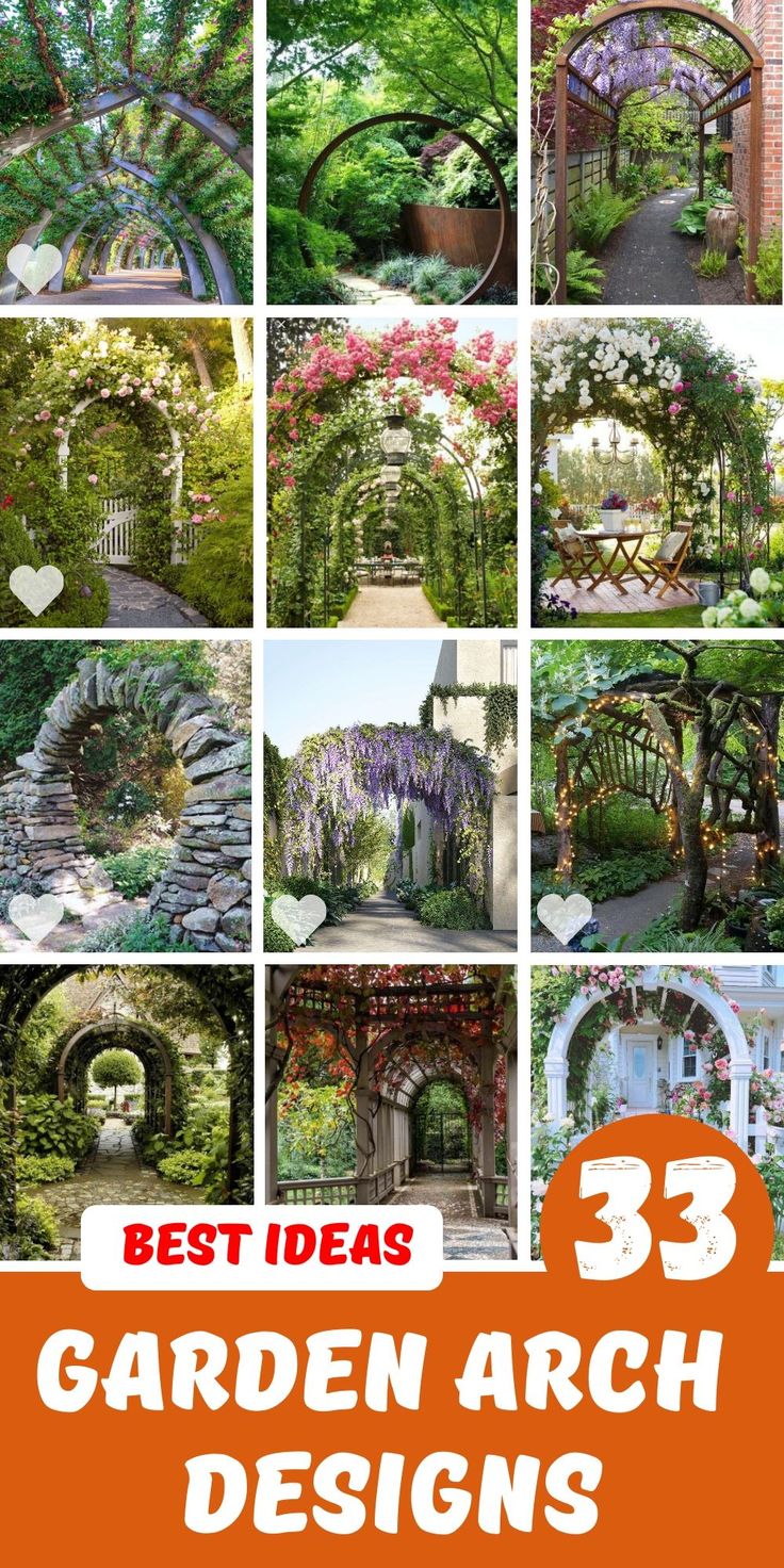 the best garden arch designs for your home and yard in this postcard style photo collage