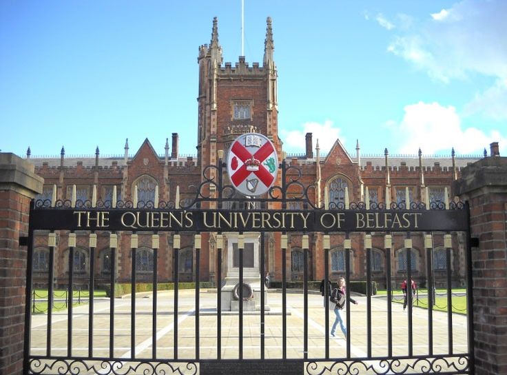 a gated entrance to the queen's university of beleast