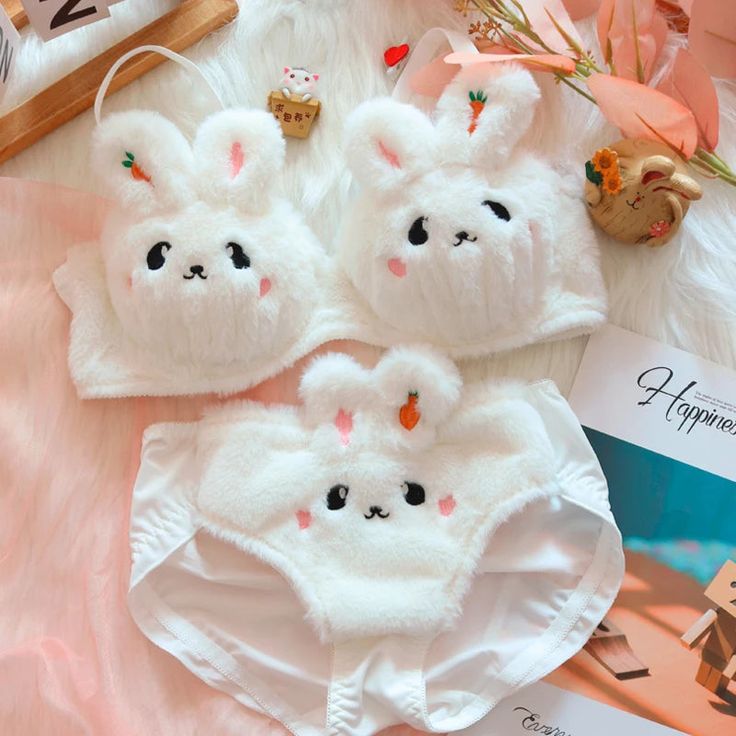 Bunny Plushie Kawaii Lingerie 2-piece Set in two different styles: with pompom decorated bottoms or with bunny ears. Bra has removable padded inserts. Intimates Bra, Witchy Academia, Kawaii Rabbit, Rabbit Girl, Moon Rabbit, Cute Bra, Hijabista Fashion, Beautiful Profile, Cottage Witch