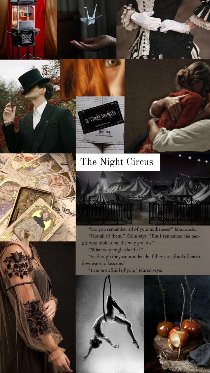 the night circus collage is shown with many different pictures and captions on it