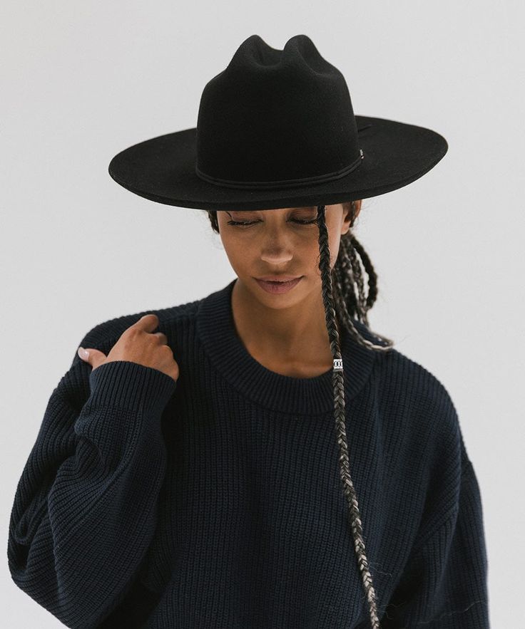 Ezra blends statement fashion with Western. A classic cattleman crown made to be styled for the city as much as the countryside. This hat features an upturned brim + a tall crown, giving Ezra a modern + feminine feel. Ezra comes with a removable tonal grosgrain band featuring a brass Gigi Pip pin. Other bands pictured are sold separately. Felt Hats For Women, Womens Western Hats, Rancher Hats, Tall Crown, Gigi Pip, Women Fedora, Western Vibes, Rancher Hat, Fedora Hat Women