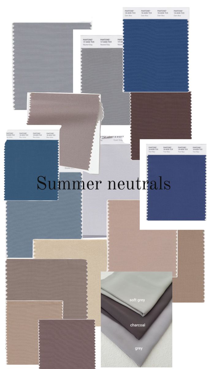 various shades of fabric with the words summer neutrals in different colors and sizes on them